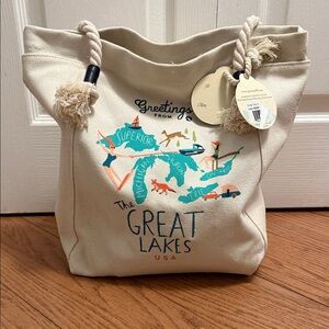 Spartina 449 Greetings From The Great Lakes Embroidered Canvas Tote Purse
